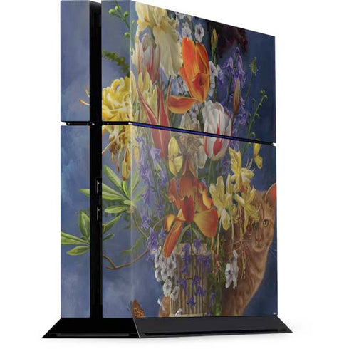 Tabby Cat with Flowers by Nene Thomas PS4 Console Skin