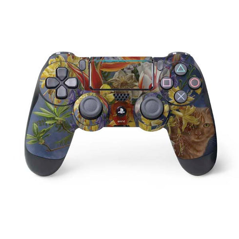Tabby Cat with Flowers by Nene Thomas PS4 Pro/Slim Controller Skin