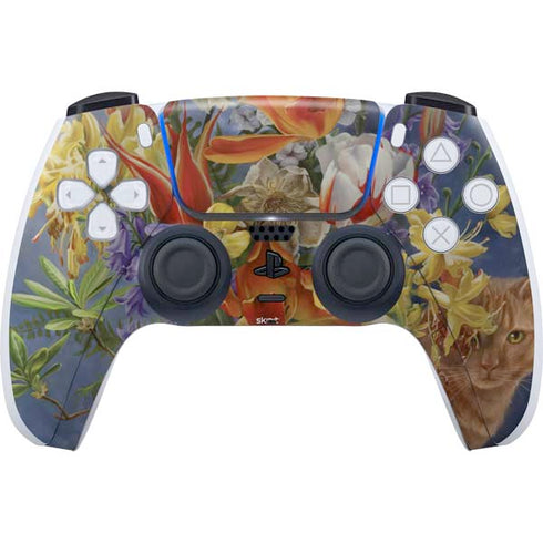 Tabby Cat with Flowers by Nene Thomas PS5 Controller Skin
