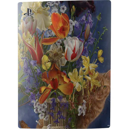 Tabby Cat with Flowers by Nene Thomas PS5 Digital Edition Console Skin