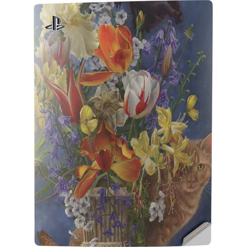 Tabby Cat with Flowers by Nene Thomas PS5 Digital Edition Console Skin