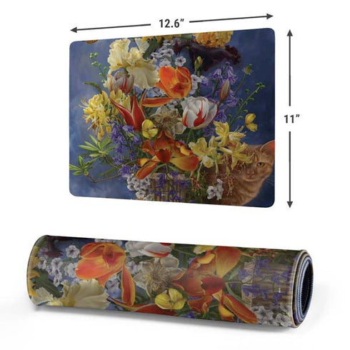 Tabby Cat with Flowers by Nene Thomas Gaming Mouse Pad