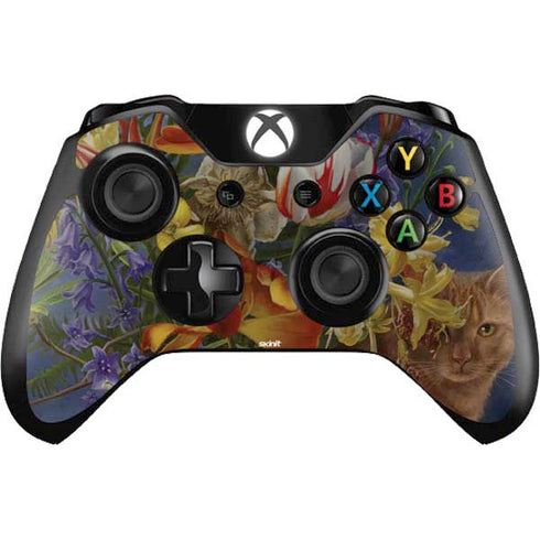 Tabby Cat with Flowers by Nene Thomas Xbox One Controller Skin