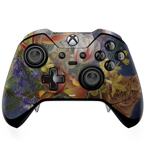 Tabby Cat with Flowers by Nene Thomas Xbox One Elite Controller Skin