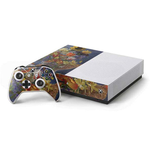 Tabby Cat with Flowers by Nene Thomas Xbox One S Console and Controller Bundle Skin