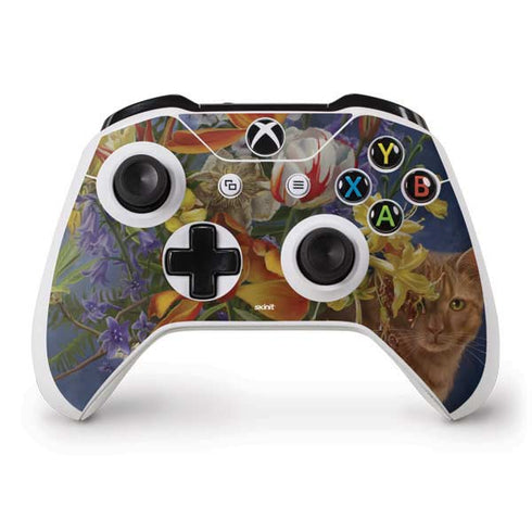 Tabby Cat with Flowers by Nene Thomas Xbox One S Controller Skin