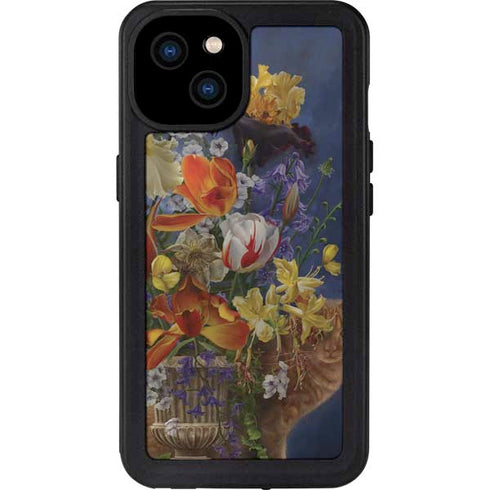 Tabby Cat with Flowers by Nene Thomas iPhone 15 Plus Waterproof Case