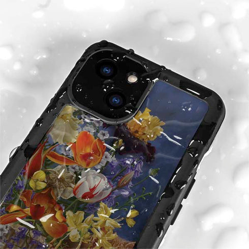 Tabby Cat with Flowers by Nene Thomas iPhone 15 Plus Waterproof Case