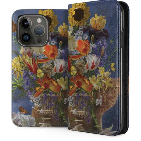 Tabby Cat with Flowers by Nene Thomas iPhone 15 Pro Folio Case