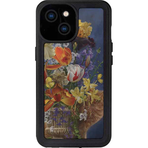Tabby Cat with Flowers by Nene Thomas iPhone 15 Waterproof Case