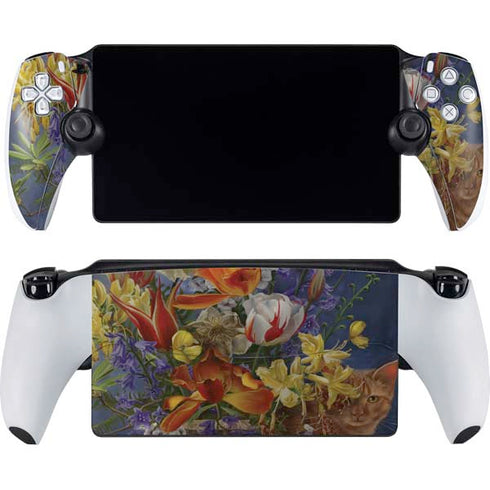 Tabby Cat with Flowers by Nene Thomas PlayStation Portal Remote Player Skin