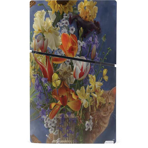 Tabby Cat with Flowers by Nene Thomas PS5 Slim Digital Edition Bundle Skin