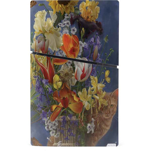Tabby Cat with Flowers by Nene Thomas PS5 Slim Digital Edition Console Skin