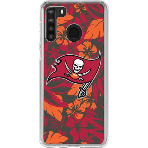 NFL Tampa Bay Buccaneers Tropical Print Galaxy A21 Clear Case