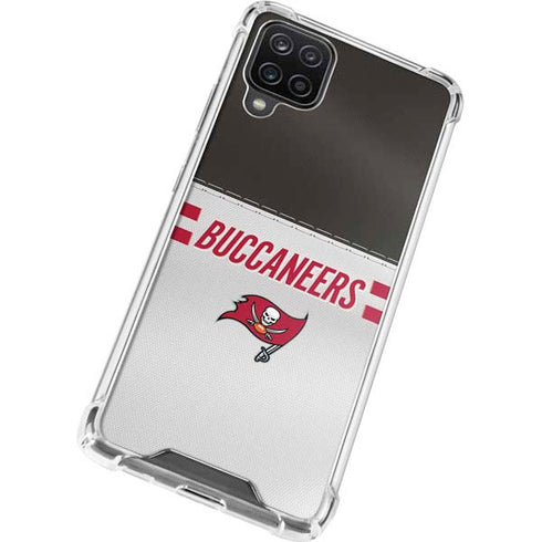 NFL Tampa Bay Buccaneers White Striped Galaxy A12 Clear Case