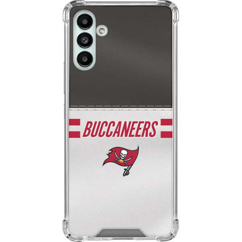 NFL Tampa Bay Buccaneers White Striped Galaxy A13 5G Clear Case