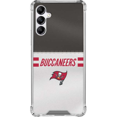 NFL Tampa Bay Buccaneers White Striped Galaxy A14 5G Clear Case