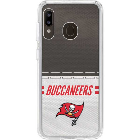 NFL Tampa Bay Buccaneers White Striped Galaxy A20 Clear Case