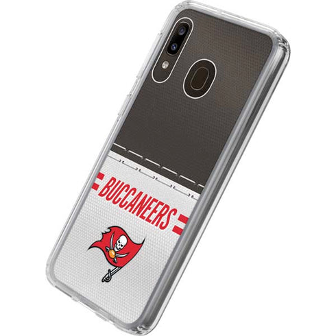 NFL Tampa Bay Buccaneers White Striped Galaxy A20 Clear Case