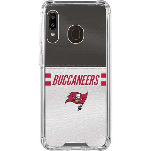 NFL Tampa Bay Buccaneers White Striped Galaxy A30 Clear Case