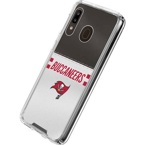 NFL Tampa Bay Buccaneers White Striped Galaxy A30 Clear Case