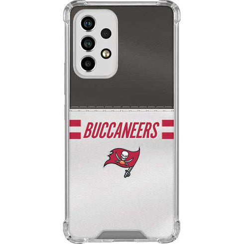 NFL Tampa Bay Buccaneers White Striped Galaxy A33 5G Clear Case
