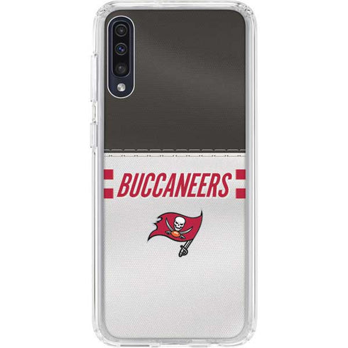 NFL Tampa Bay Buccaneers White Striped Galaxy A50 Clear Case