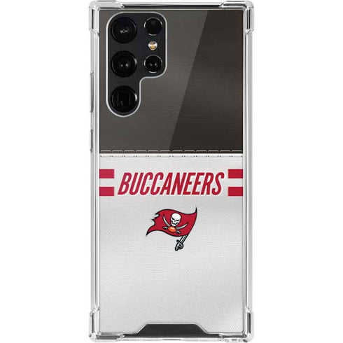 NFL Tampa Bay Buccaneers White Striped Galaxy S22 Ultra Clear Case