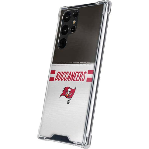 NFL Tampa Bay Buccaneers White Striped Galaxy S22 Ultra Clear Case