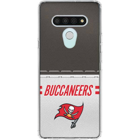NFL Tampa Bay Buccaneers White Striped LG Stylo 6 Clear Case