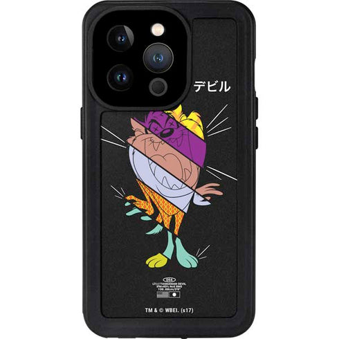 Looney Tunes Tasmanian Devil Sliced Juxtapose iPhone 14 Pro Waterproof Case