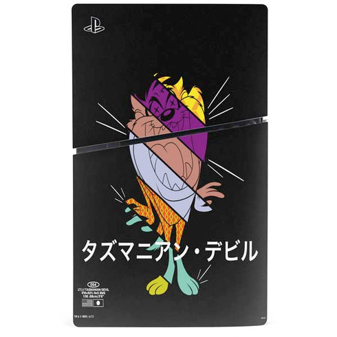 Looney Tunes Tasmanian Devil Sliced Juxtapose PS5 Slim Disk Console Skin