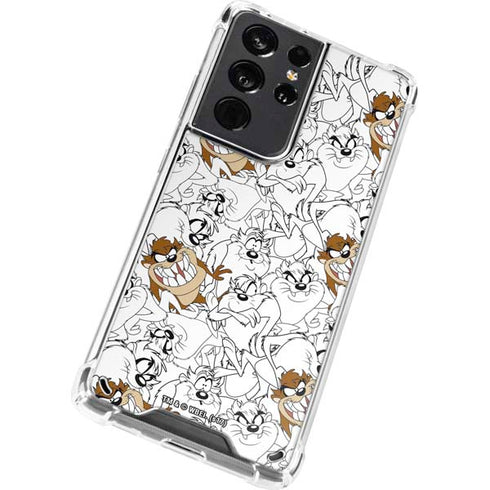 Looney Tunes Tasmanian Devil Super Sized Pattern Galaxy S21 Ultra 5G Clear Case