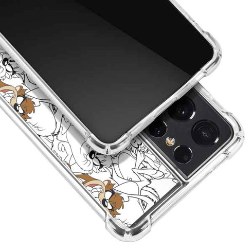 Looney Tunes Tasmanian Devil Super Sized Pattern Galaxy S21 Ultra 5G Clear Case