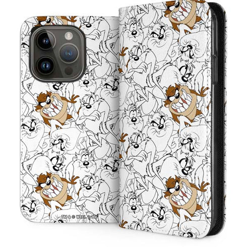 Looney Tunes Tasmanian Devil Super Sized Pattern iPhone 14 Pro Folio Case