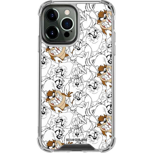 Looney Tunes Tasmanian Devil Super Sized Pattern iPhone 14 Pro Max Clear Case