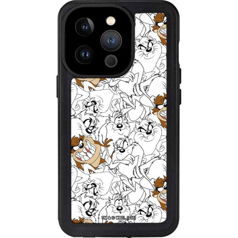 Looney Tunes Tasmanian Devil Super Sized Pattern iPhone 14 Pro Waterproof Case