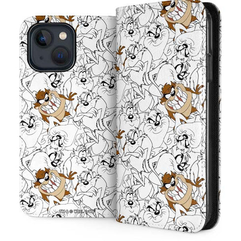 Looney Tunes Tasmanian Devil Super Sized Pattern iPhone 15 Plus Folio Case