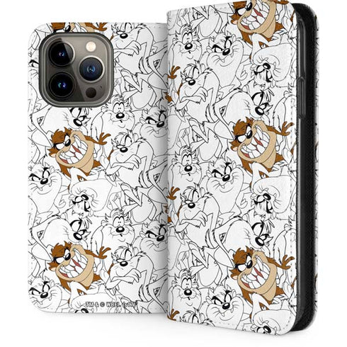 Looney Tunes Tasmanian Devil Super Sized Pattern iPhone 15 Pro Max Folio Case