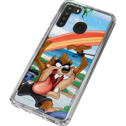 Looney Tunes Tasmanian Devil Surfboard Galaxy A21 Clear Case