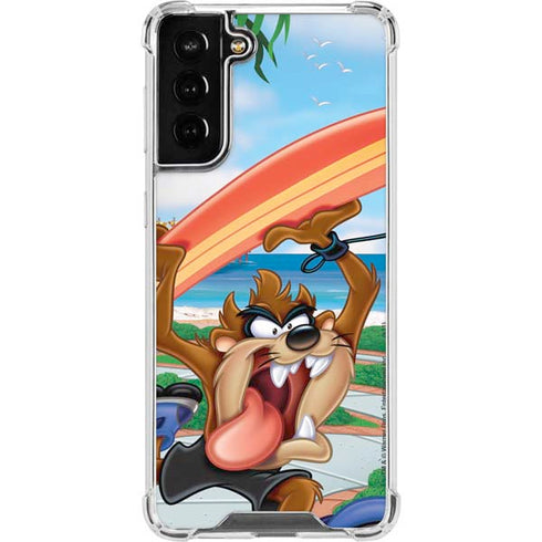 Looney Tunes Tasmanian Devil Surfboard Galaxy S21 FE Clear Case