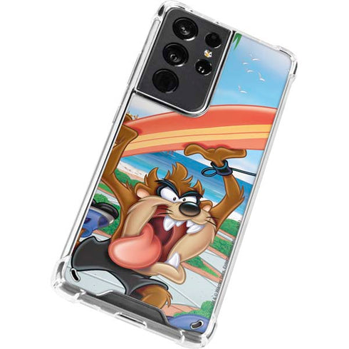 Looney Tunes Tasmanian Devil Surfboard Galaxy S21 Ultra 5G Clear Case