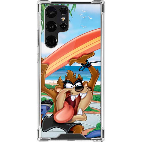 Looney Tunes Tasmanian Devil Surfboard Galaxy S22 Ultra Clear Case