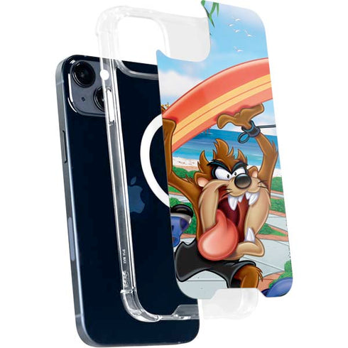 Looney Tunes Tasmanian Devil Surfboard iPhone 15 Plus MagSafe Case