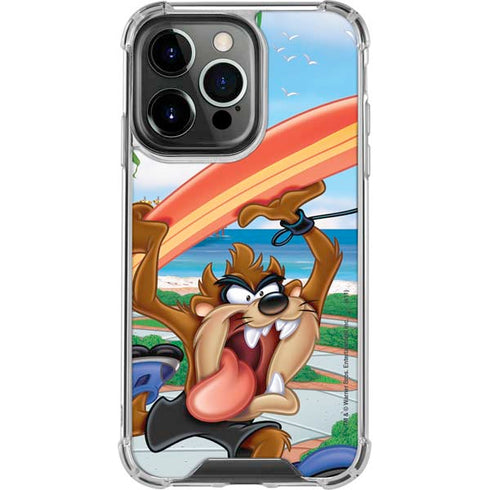 Looney Tunes Tasmanian Devil Surfboard iPhone 14 Pro Clear Case