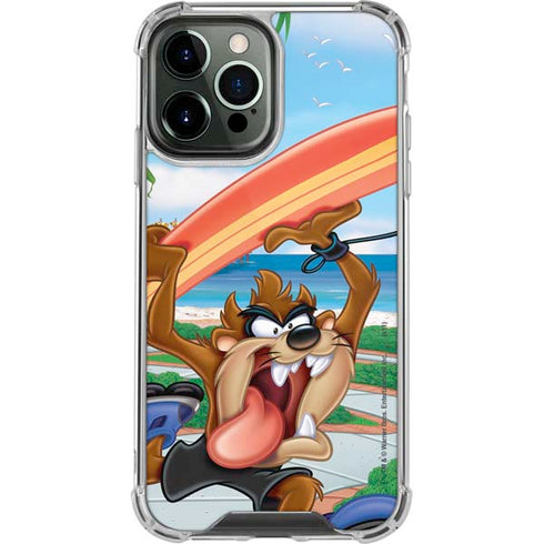 Looney Tunes Tasmanian Devil Surfboard iPhone 15 Pro Max Clear Case