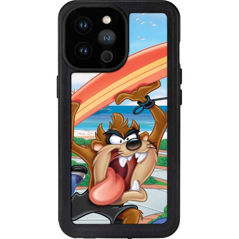 Looney Tunes Tasmanian Devil Surfboard iPhone 14 Pro Max Waterproof Case