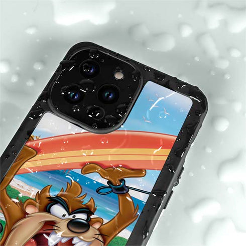 Looney Tunes Tasmanian Devil Surfboard iPhone 14 Pro Max Waterproof Case