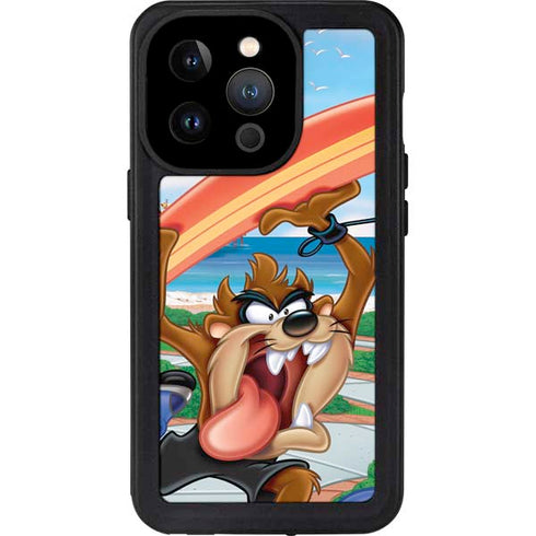 Looney Tunes Tasmanian Devil Surfboard iPhone 14 Pro Waterproof Case