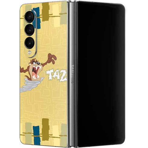 Looney Tunes Tasmanian Devil Swirl Cream Galaxy Z Fold4 5G Skin